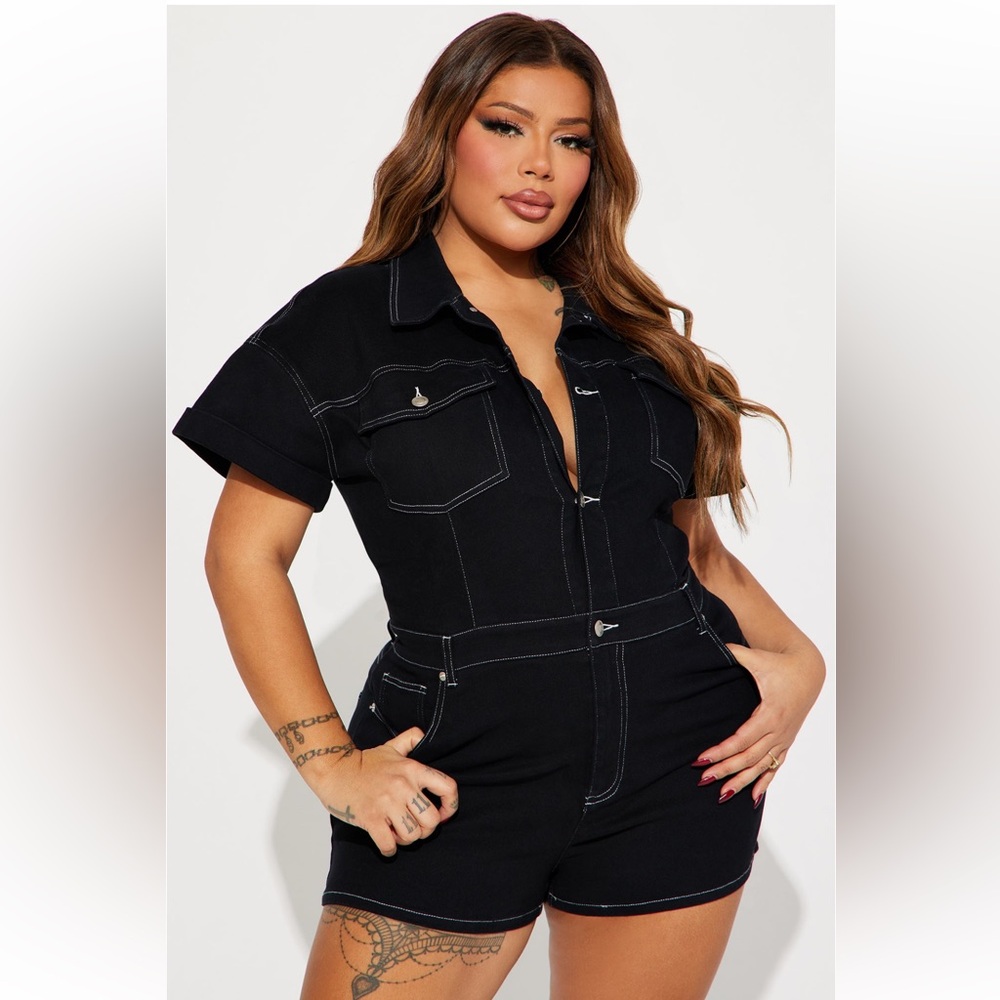 Talk to me Denim Romper- size 2X! Black denim romper! BNWT! 🖤🖤